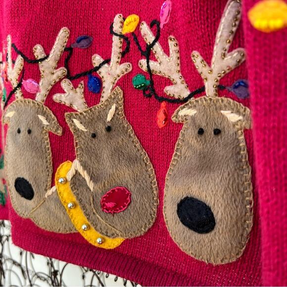 Vintage Heirloom Collectibles red Ugly Christmas cardigan sweater reindeer games - Picture 2 of 5